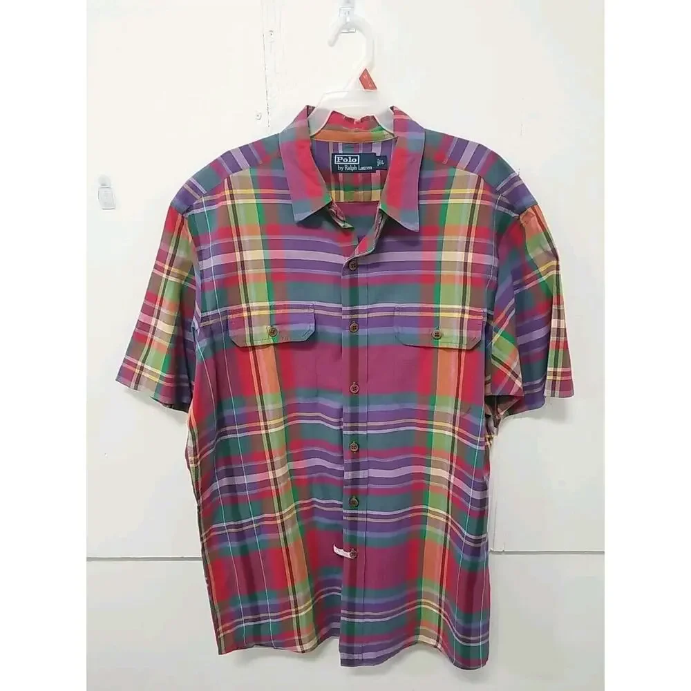 Mens Polo Ralph Lauren‎ Classic Fit Plaid Oxford Long Sleeve Shirt Multi Large